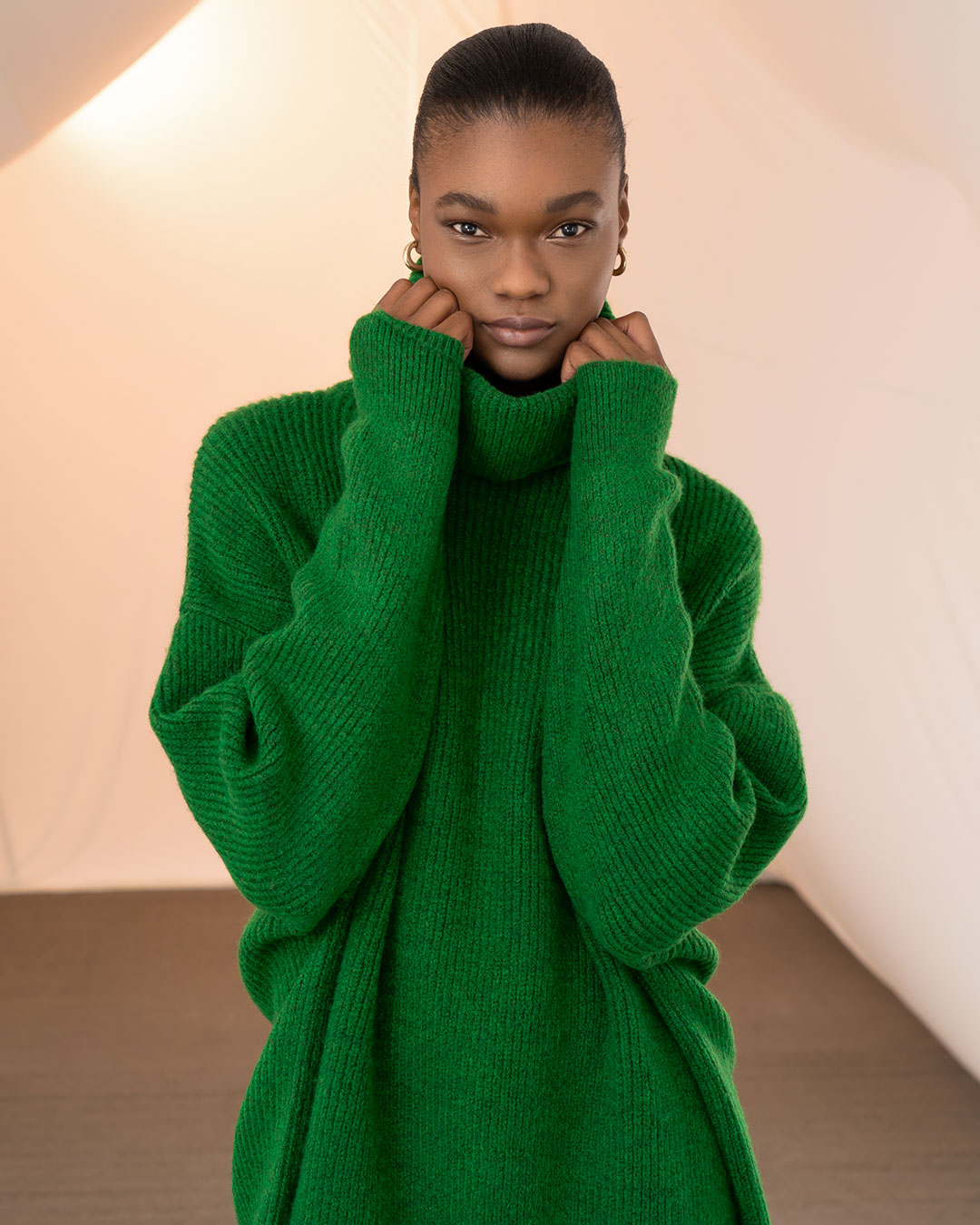 Oversized turtleneck sweater – TM7046A Green - Tailor Made knitwear